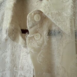 H&M Fringe Sheer Button-down Cream Colored Women’s Blouse in XL